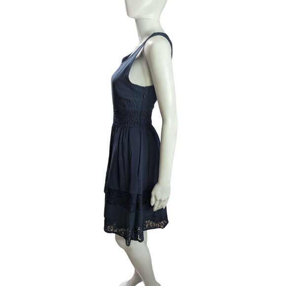 LC Lauren Conrad Navy Lace Floral Fit and Flare Sleeveless Above Knee Dress - Picture 3 of 9